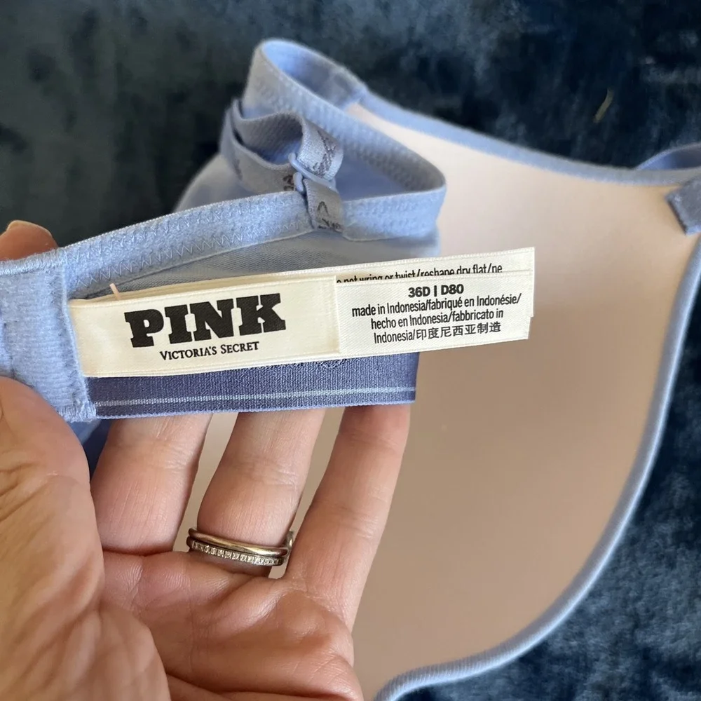 Victorias Secret Pink Wear Everywhere T Shirt Lightly Lined 36D Bra Light Blue - Picture 6 of 7
